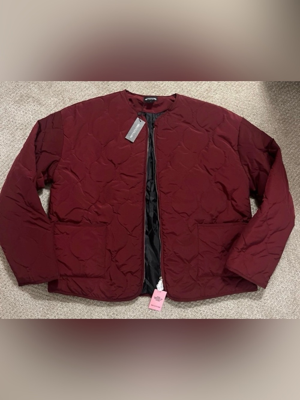 NWT-PrettyLittleThing Burgundy Quilted Zip Jacket